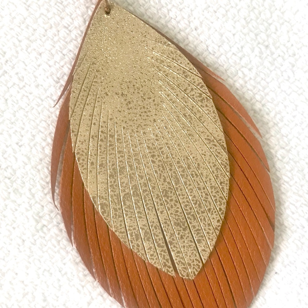 ✨HP✨ Leather Gold + Brown Earrings *NWT - Picture 4 of 5